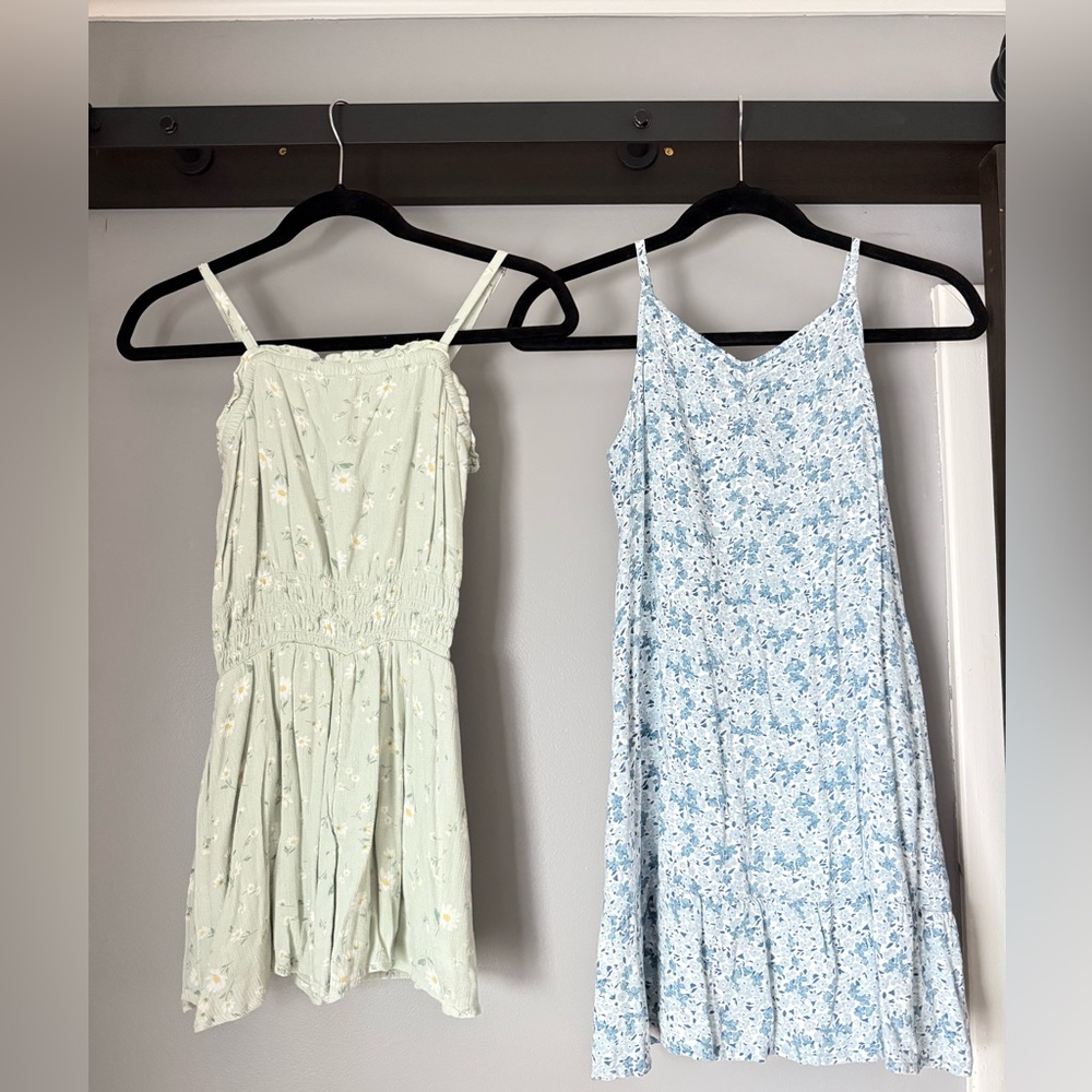 abercrombie kids light green floral romper & light blue floral dress